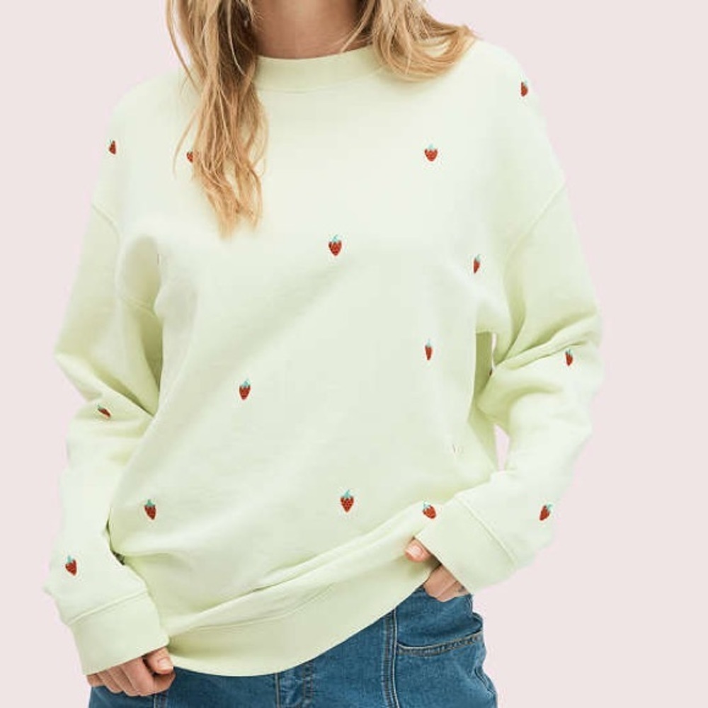Kate Spade Embroidered Strawberry Coquette Girl Loose Relaxed fit crew neck xs - Picture 2 of 10